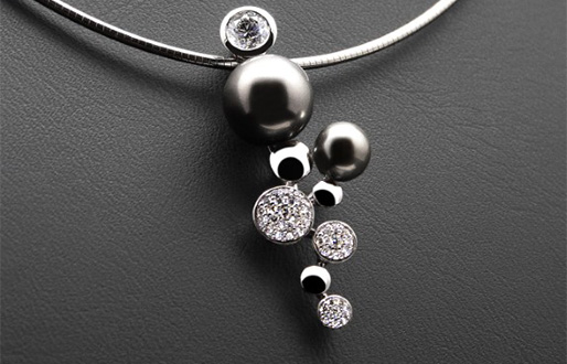 Anhänger mit Diamant-Brillanten und Tahitiperle in 585/- Weißgold