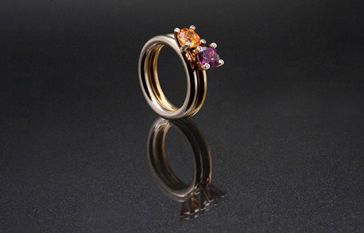 Ringe Anja mit Granat (Royal-Purple, Mandarin) und Diamant-Brillanten in 750/- Rosé-/Weißgold