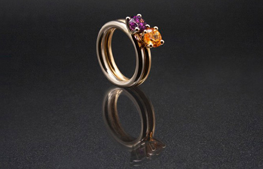 Ringe Anja mit Granat (Royal-Purple, Mandarin) in 750/- Rosé-/Weißgold